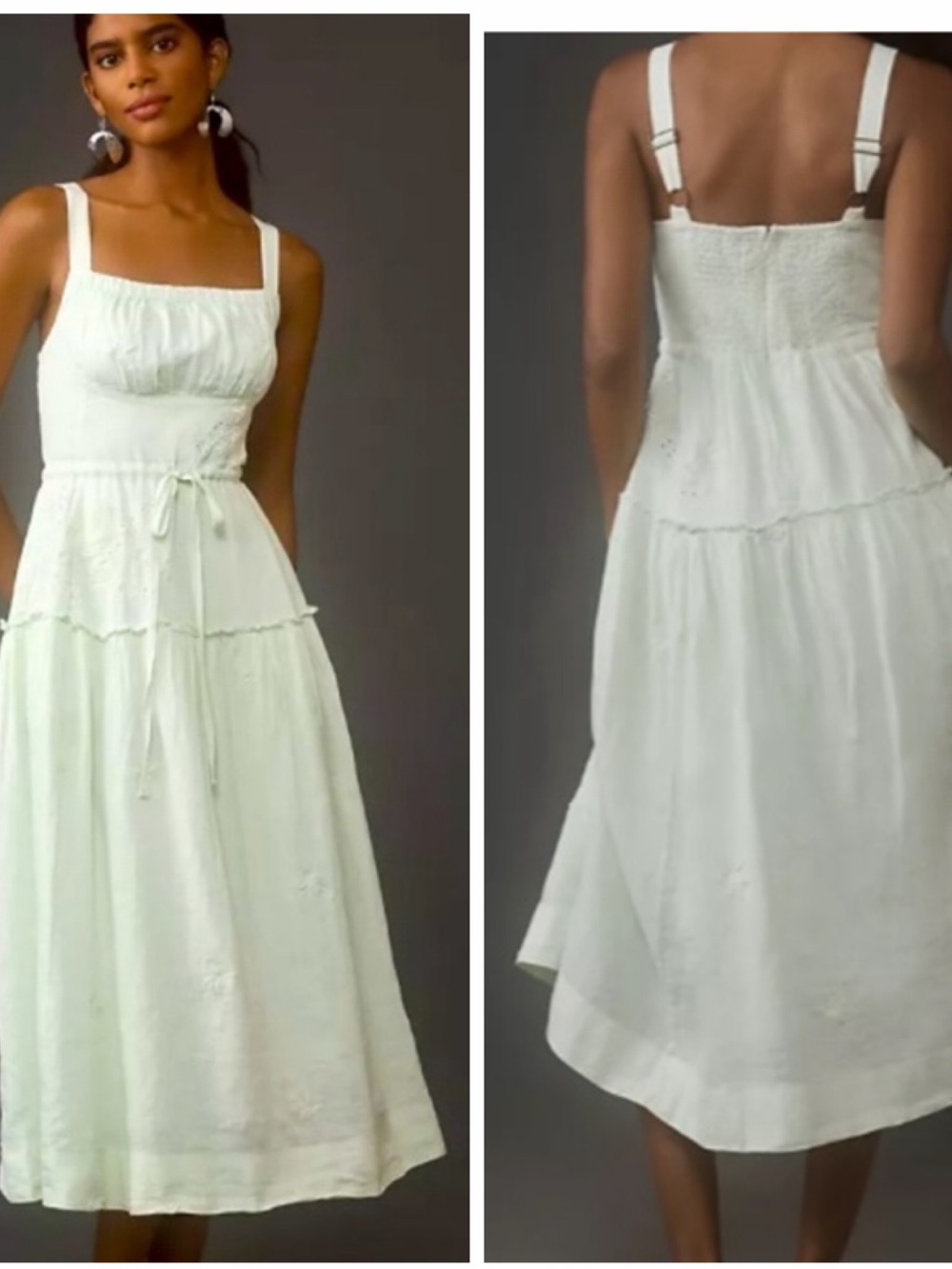 By Anthropologie Square Neck Linen Midi Dress Light Green XS
